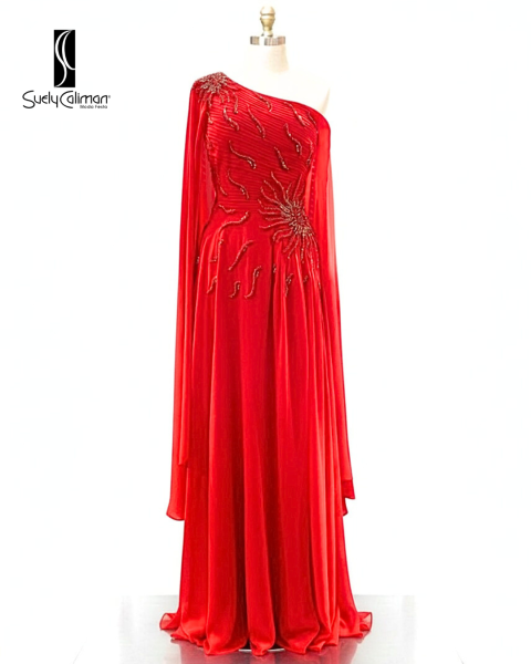 VESTIDO UM OMBRO SÓ COM BORDADO EXPLOSÃO