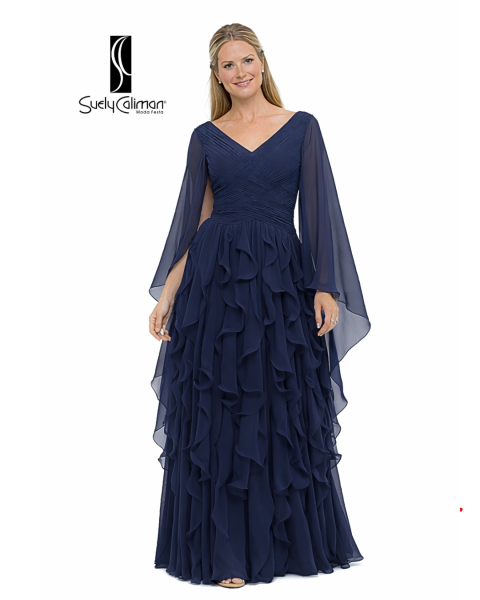 VESTIDO BABADOS EM PÉ COM CORPO DRAPEADO